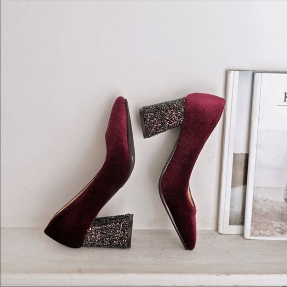 Velvet Chunky Sparkly Heels - Picture 4 of 8